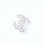 Chanel CC Logo Earrings Stamp Metal Rhinestone Silver — view 3
