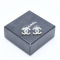 Chanel CC Logo Earrings Stamp Metal Rhinestone Silver