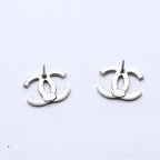 Chanel CC Logo Stud Earrings 10A Stamp Metal Rhinestone Silver — view 8
