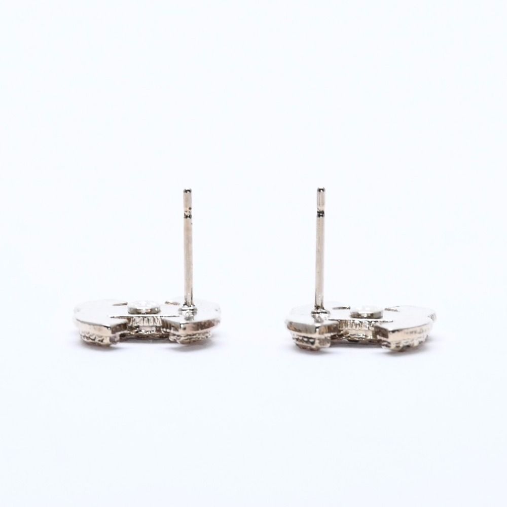Chanel CC Logo Stud Earrings 08C Stamp Metal Rhinestone Gold Pink — view 8