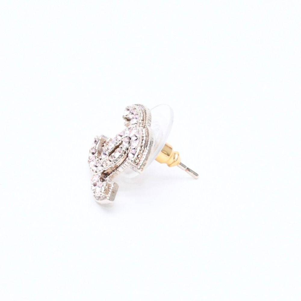 Chanel CC Logo Stud Earrings 08C Stamp Metal Rhinestone Gold Pink — view 6