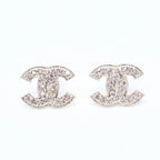 Chanel CC Logo Stud Earrings 08C Stamp Metal Rhinestone Gold Pink — view 2