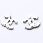 Chanel CC Logo Earrings 08A Stamp Metal Rhinestone Silver — view 8