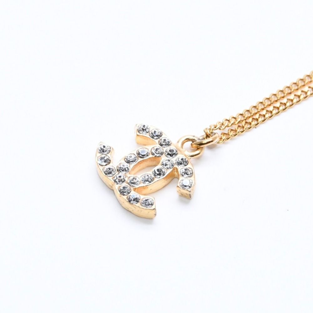 Chanel CC Logo Necklace 01A Stamp Metal Rhinestone 44.5 — view 3
