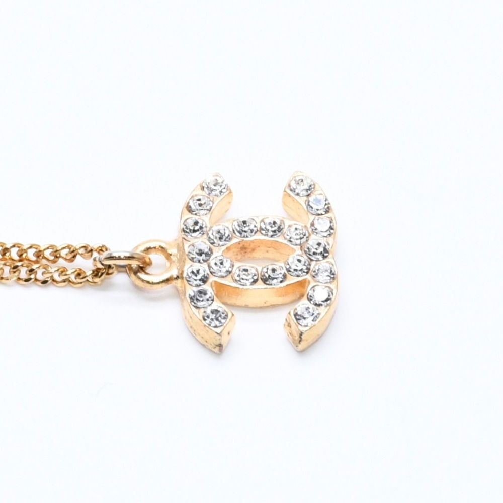 Chanel CC Logo Necklace 01A Stamp Metal Rhinestone 44.5 — view 5