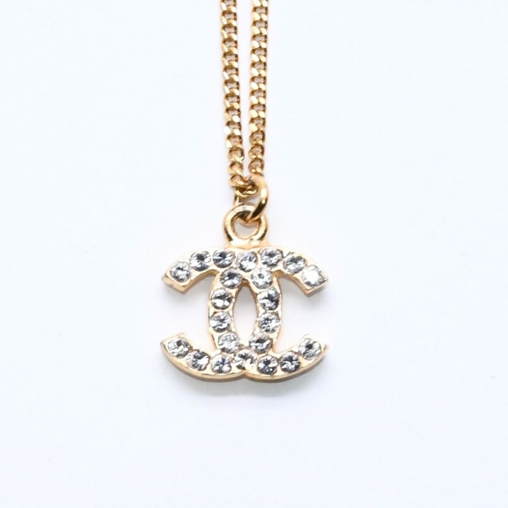 Chanel CC Logo Necklace 01A Stamp Metal Rhinestone 44.5 — view 2