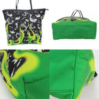 Prada Tote Bag Mermaid Nylon Leather Black Green Shoulder Fire Pattern — view 3