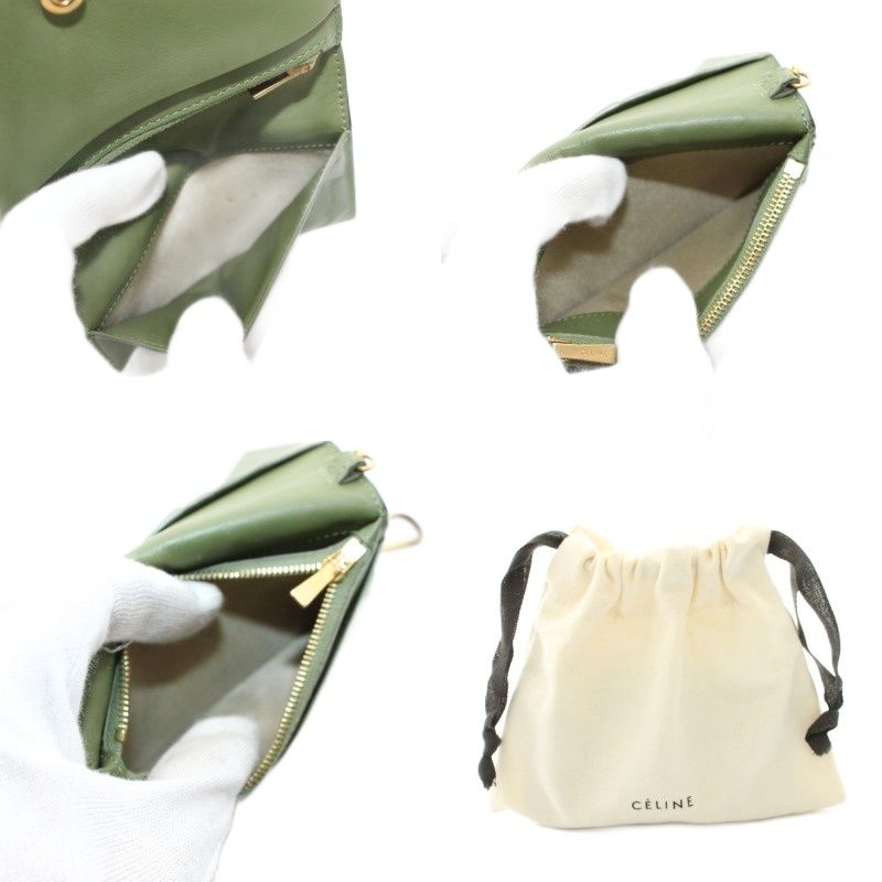 Celine Phoebe Philo Era Frame Bicolor Card Coin Purse Leather Green — view 7