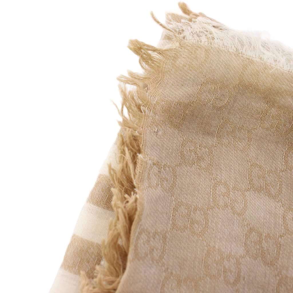 Gucci Shawl GG Pattern Border Cotton Beige Scarf — view 5