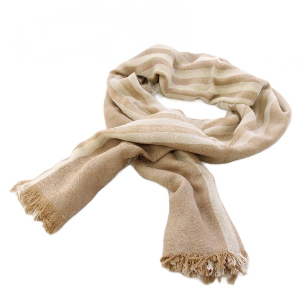 Gucci Shawl GG Pattern Border Cotton Beige Scarf
