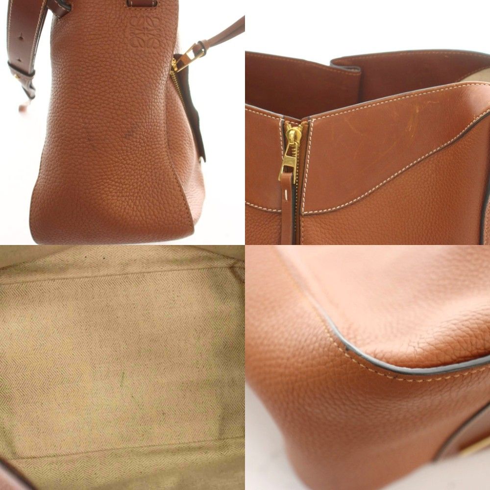 Loewe Hammock Bag 2-Way Hand Shoulder Leather Anagram Logo Solid Brown — view 8