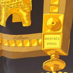 Hermes Scarf Carre 90 Cuillers D Afrique African Spoon Silk Black Gold Color OH — view 4