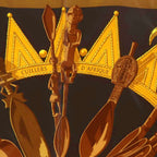 Hermes Scarf Carre 90 Cuillers D Afrique African Spoon Silk Black Gold Color OH — view 2