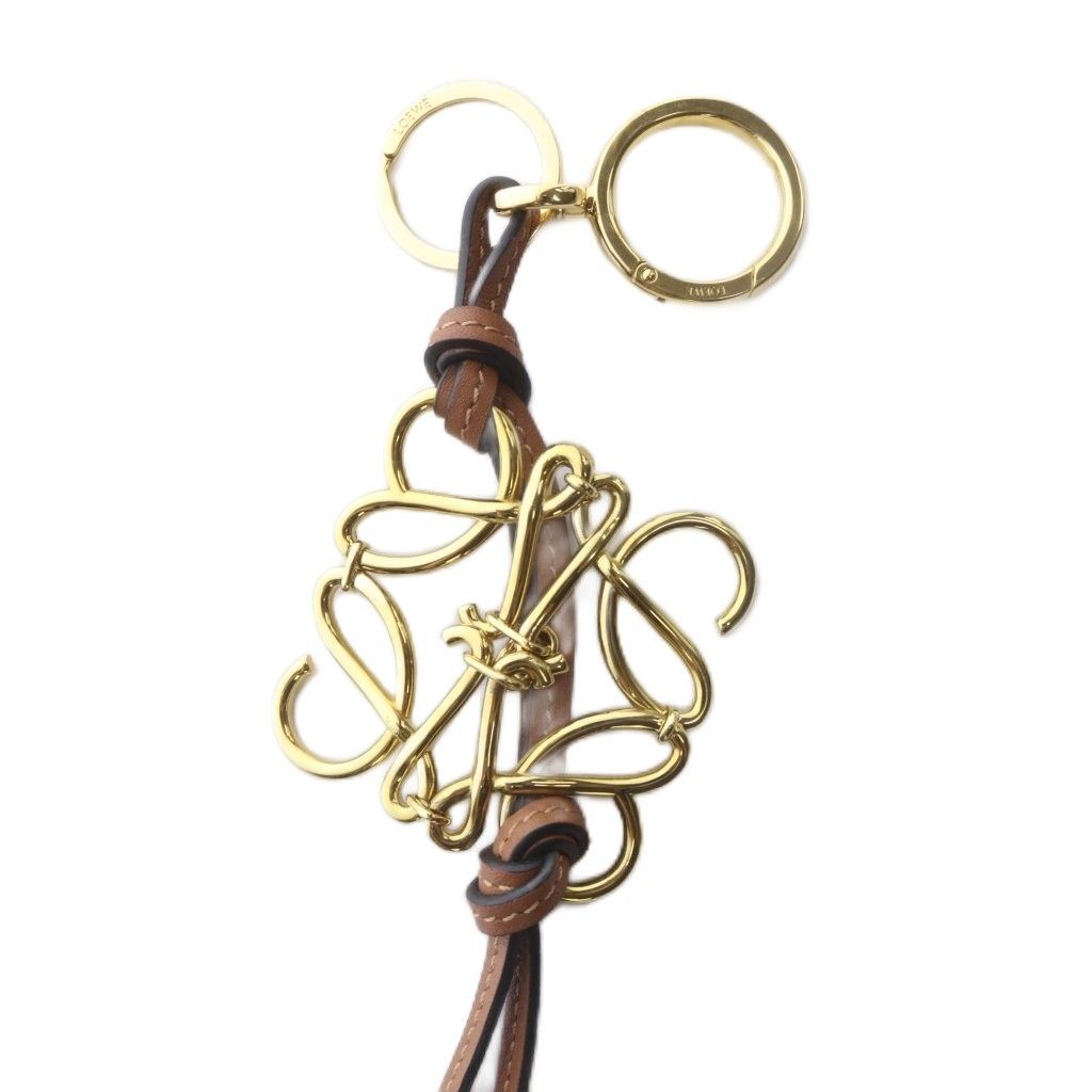 Loewe Anagram Bag Charm Key Holder Leather Brown Gold — view 4