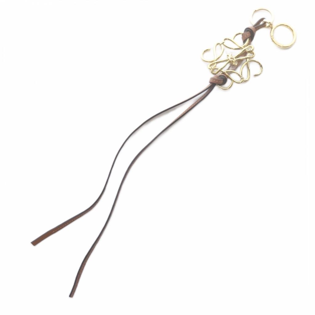 Loewe Anagram Bag Charm Key Holder Leather Brown Gold