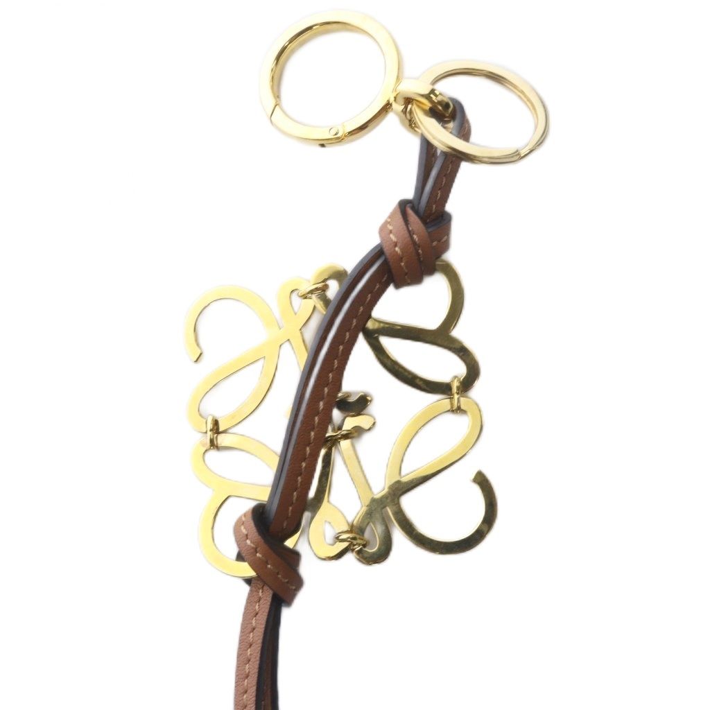 Loewe Anagram Bag Charm Key Holder Leather Brown Gold — view 5