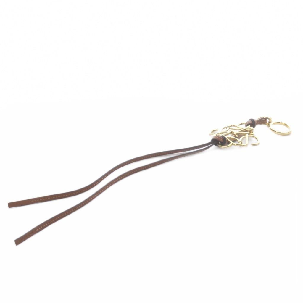 Loewe Anagram Bag Charm Key Holder Leather Brown Gold — view 3