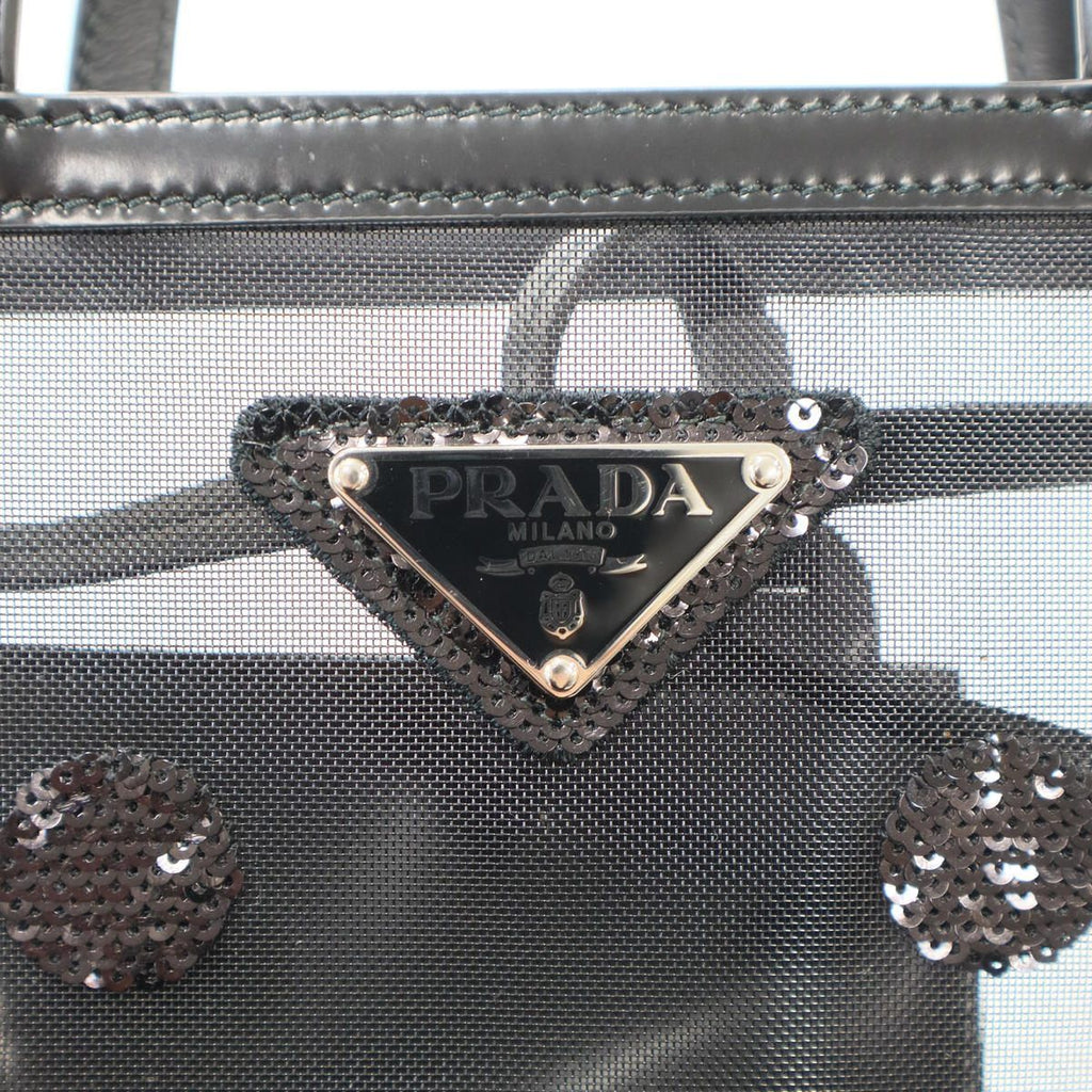 Prada Rete Ricamo Poi Sequin Dot Mesh Tote Bag Black — view 5