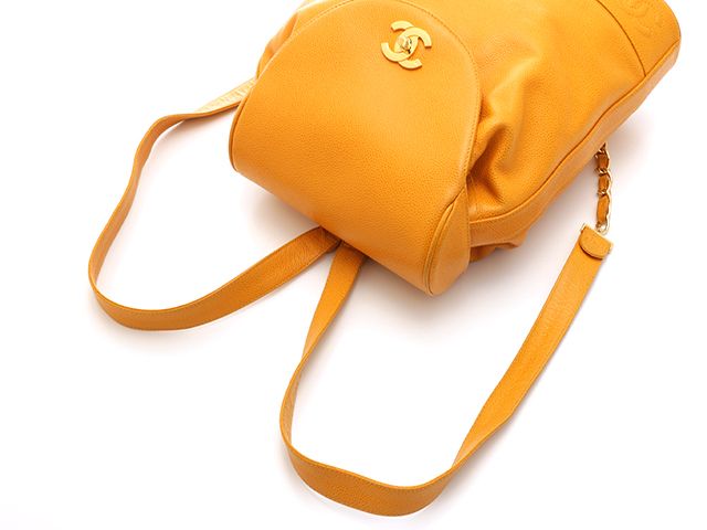 Chanel Triple CC Logo Backpack Yellow Caviar — view 4