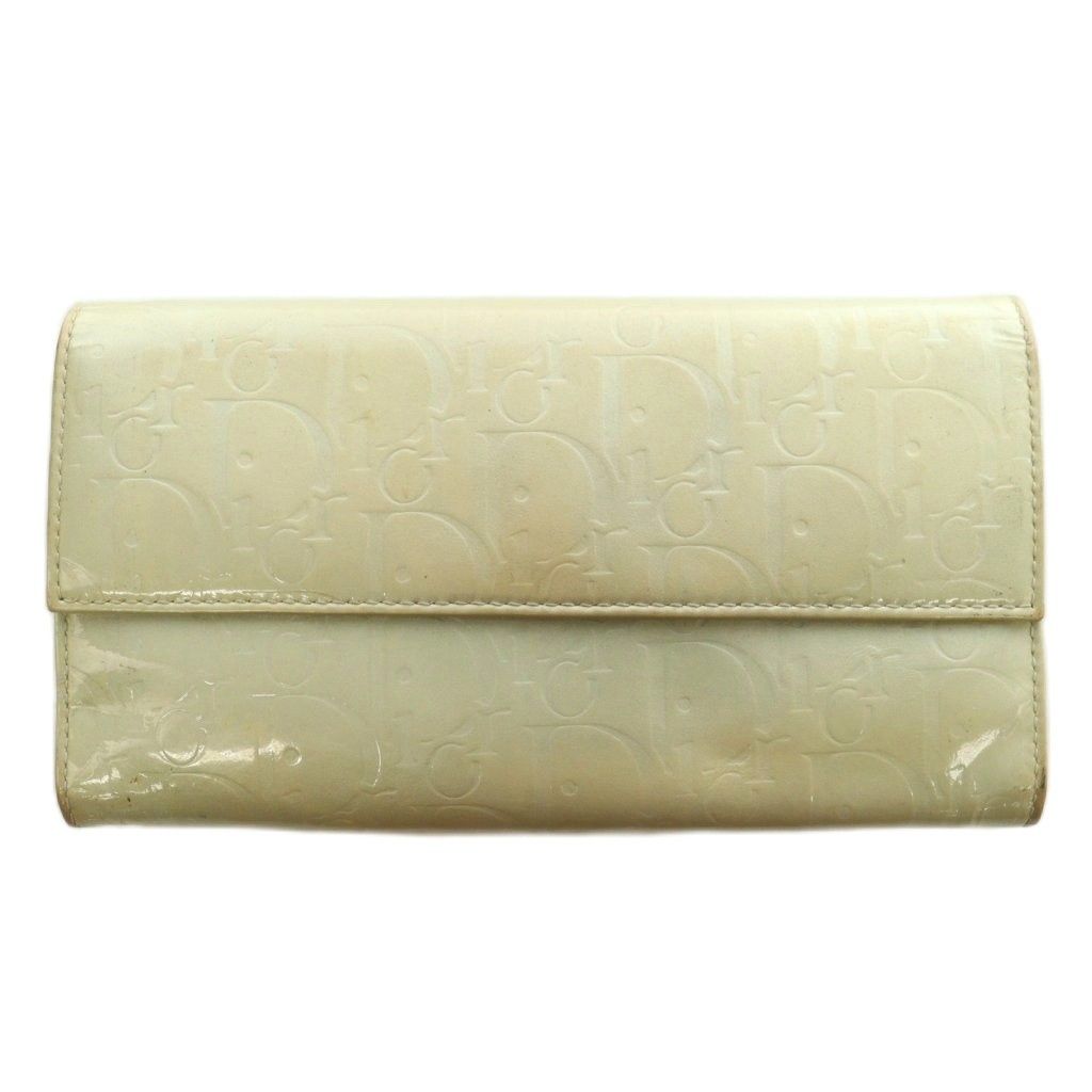 Dior Wallet Logo Trotter Pattern Patent Beige