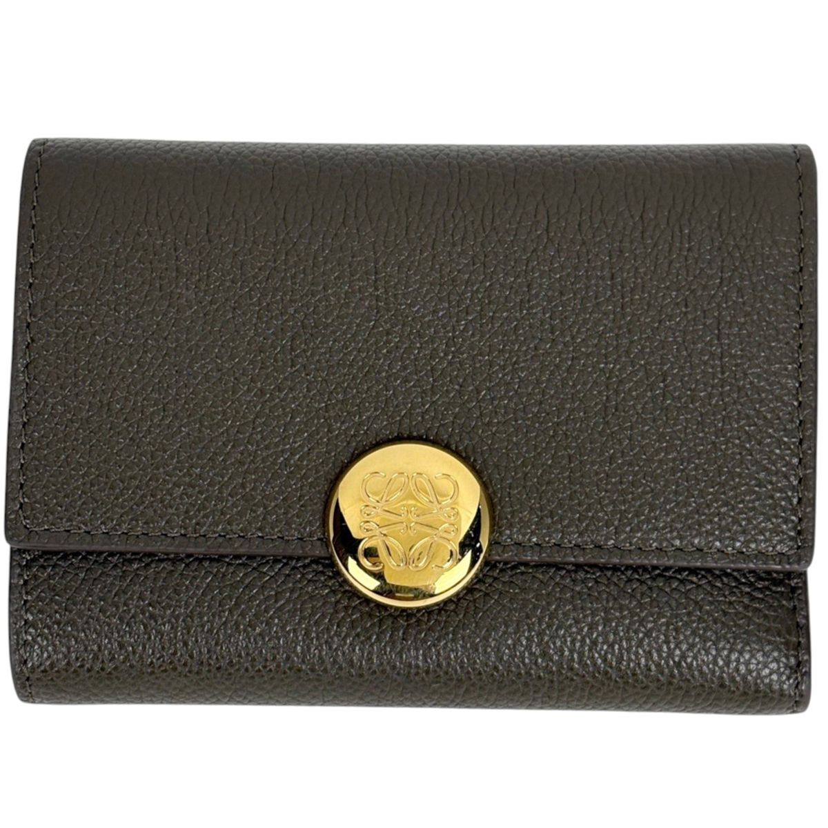 Loewe Pebble Vertical Wallet Small Trifold Leather Dark Khaki Green