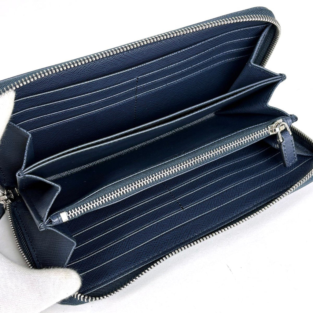 Prada Wallet Round Zip Saffiano Leather Navy — view 6