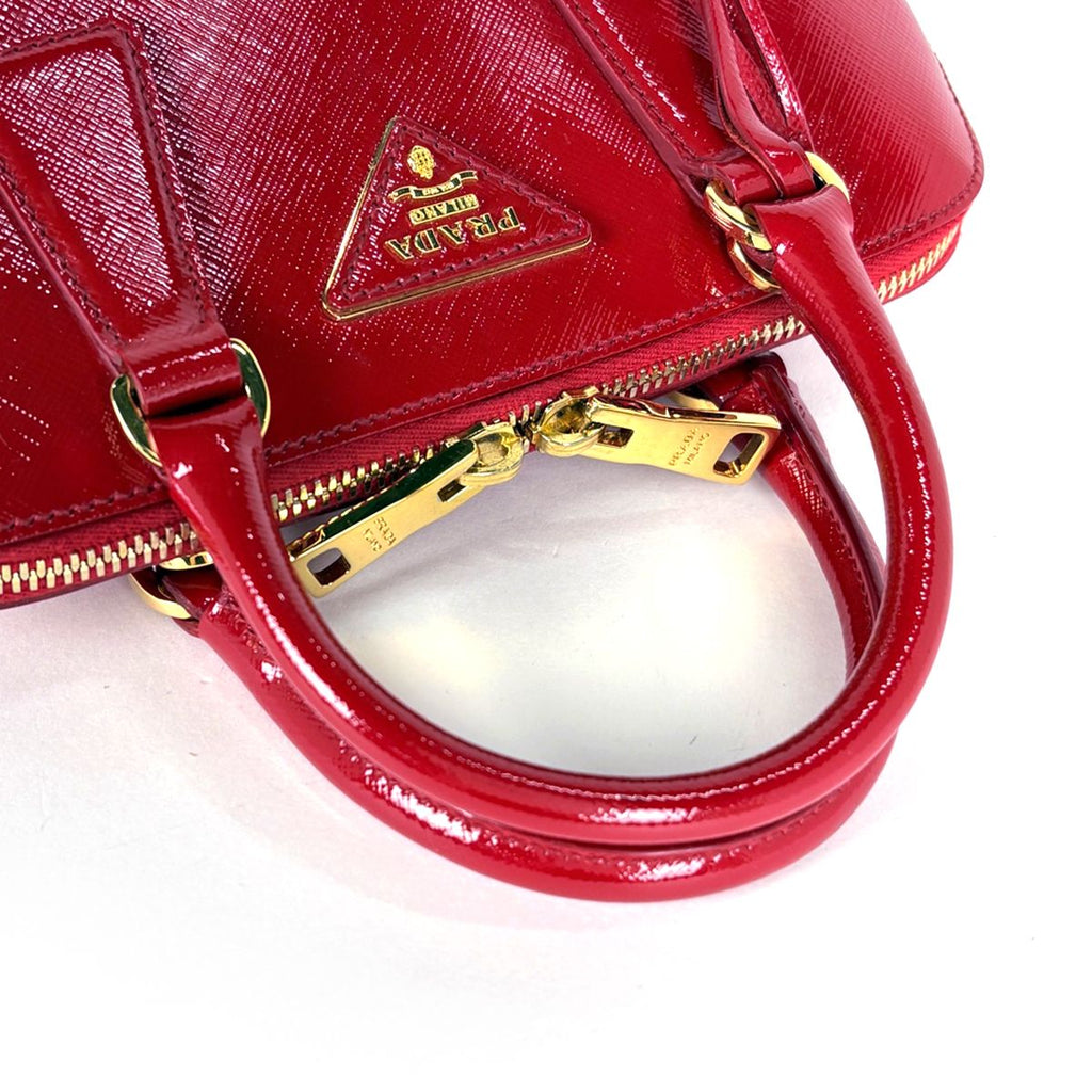 Prada Handbag Patent Saffiano Leather Rosso — view 6