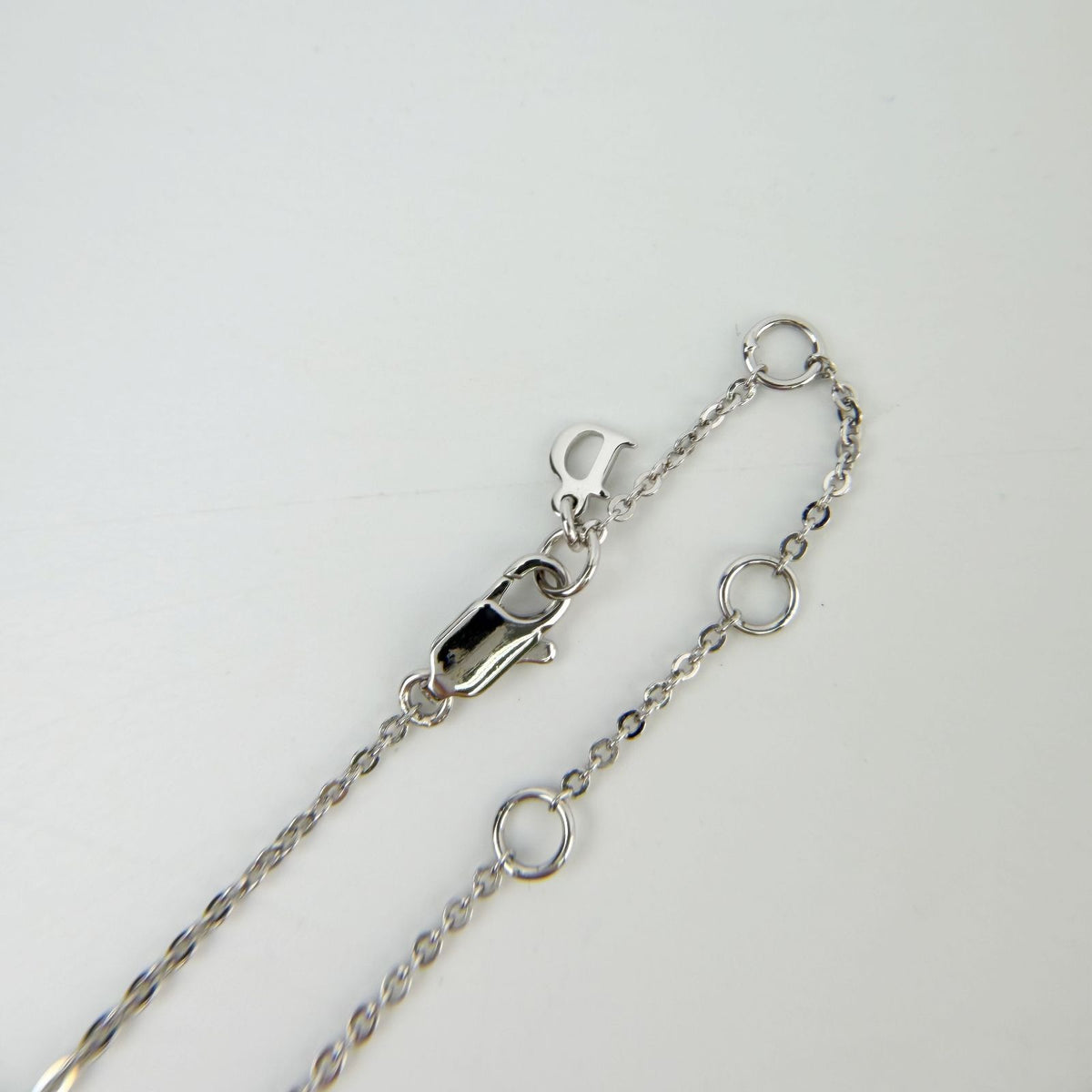Dior Logo Rhinestone Necklace Plated Silver Clear Vintage — view 5