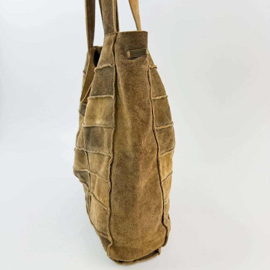 Chanel Patchwork Shoulder Bag Suede Brown Beige Seal Vintage — view 4
