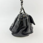 Chanel Quilted CC Logo Gathered Chain Shoulder Bag Leather Black Silver Seal — view 4
