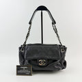 Chanel Quilted CC Logo Gathered Chain Shoulder Bag Leather Black Silver Seal