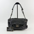 Chanel Quilted CC Logo Gathered Chain Shoulder Bag Leather Black Silver Seal