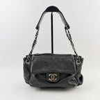 Chanel Quilted CC Logo Gathered Chain Shoulder Bag Leather Black Silver Seal — view 2