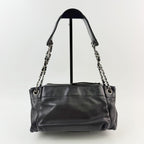 Chanel Quilted CC Logo Gathered Chain Shoulder Bag Leather Black Silver Seal — view 3