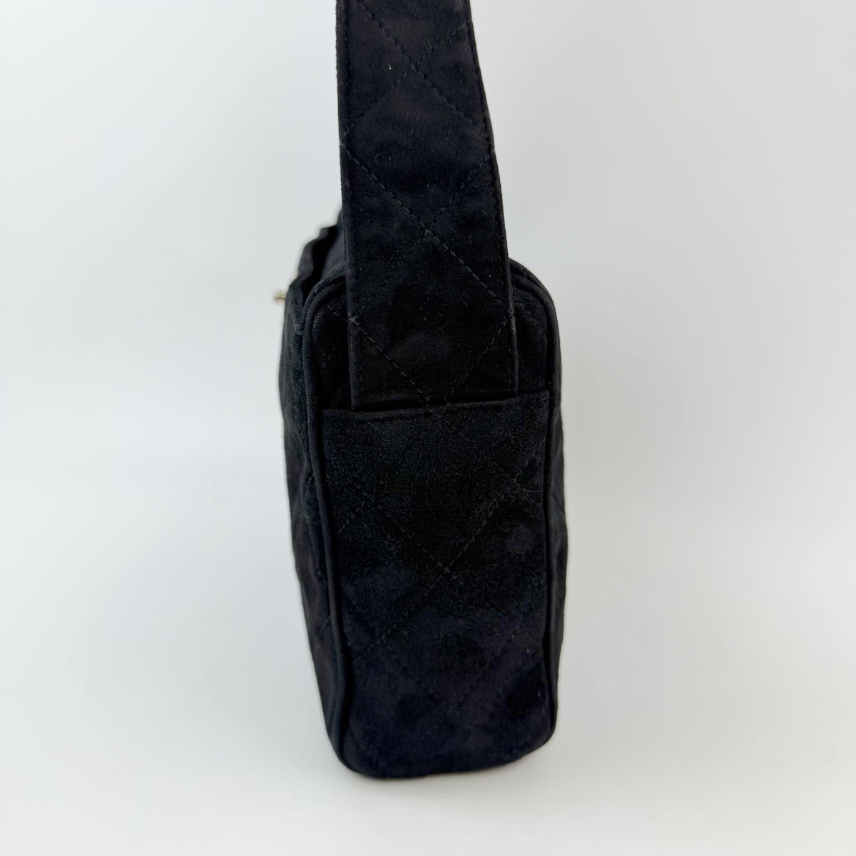 Chanel Quilted CC Logo Charm Shoulder Bag Suede Black Seal Vintage — view 3