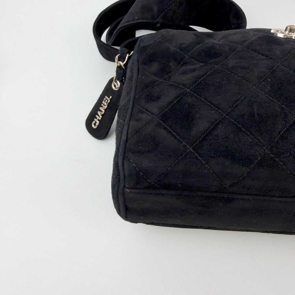 Chanel Quilted CC Logo Charm Shoulder Bag Suede Black Seal Vintage — view 6