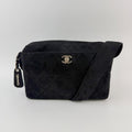 Chanel Quilted CC Logo Charm Shoulder Bag Suede Black Seal Vintage