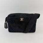 Chanel Quilted CC Logo Charm Shoulder Bag Suede Black Seal Vintage