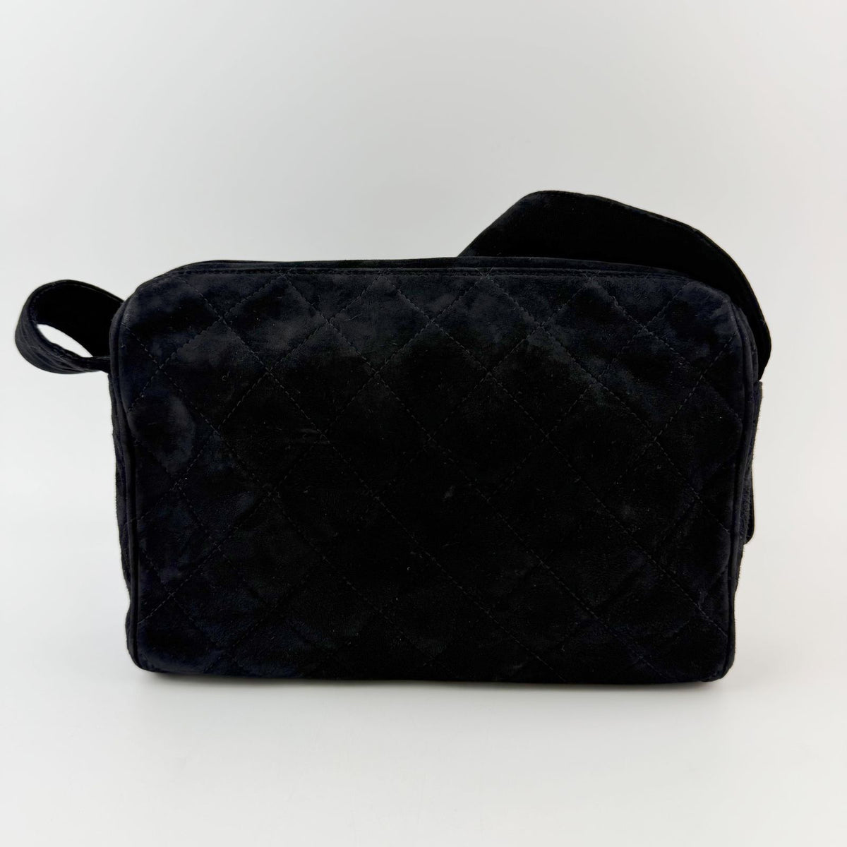 Chanel Quilted CC Logo Charm Shoulder Bag Suede Black Seal Vintage — view 2