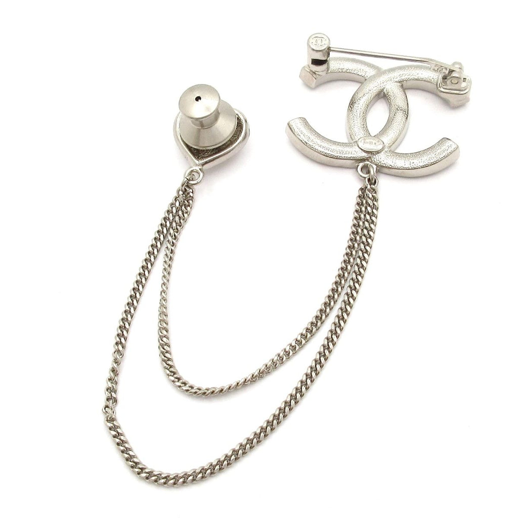 Chanel Brooch CC Logo Silver Clear Heart Rhinestone Pearl — view 2