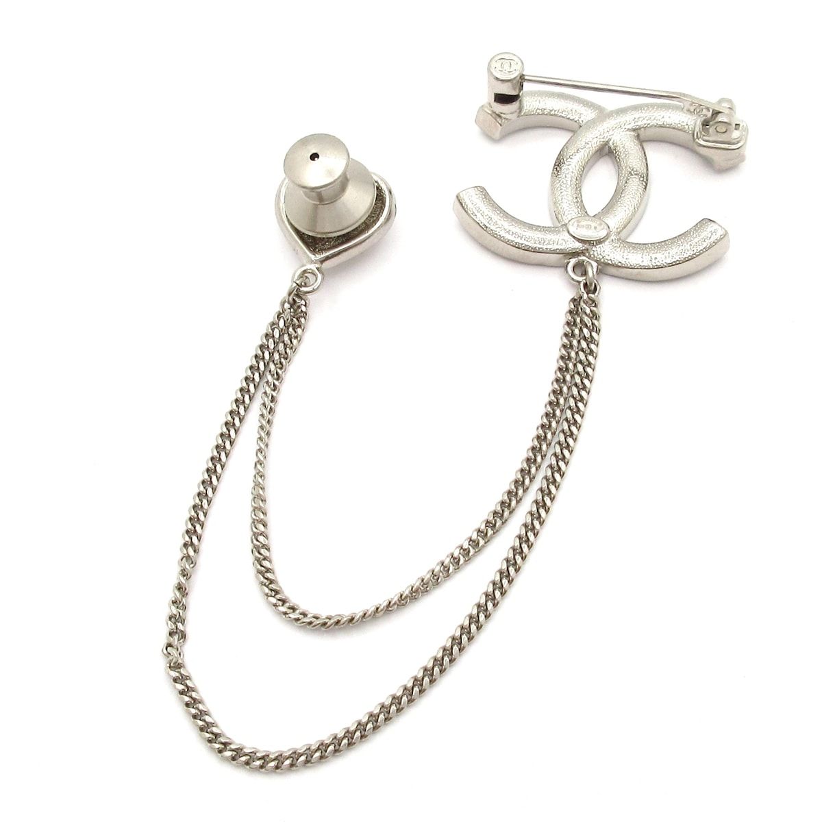 Chanel Brooch CC Logo Silver Clear Heart Rhinestone Pearl — view 2