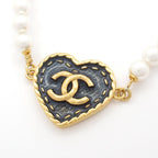 Chanel Necklace CC Logo Gold Blue White Heart