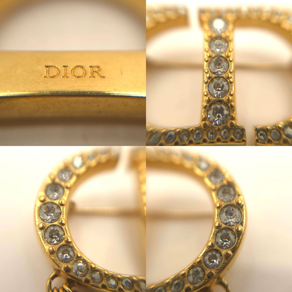 Dior Petit CD Brooch Crystal Resin Pearl Gold Tone Metal Pin CD Signature Drop — view 4