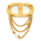 Dior Petit CD Brooch Crystal Resin Pearl Gold Tone Metal Pin CD Signature Drop — view 2
