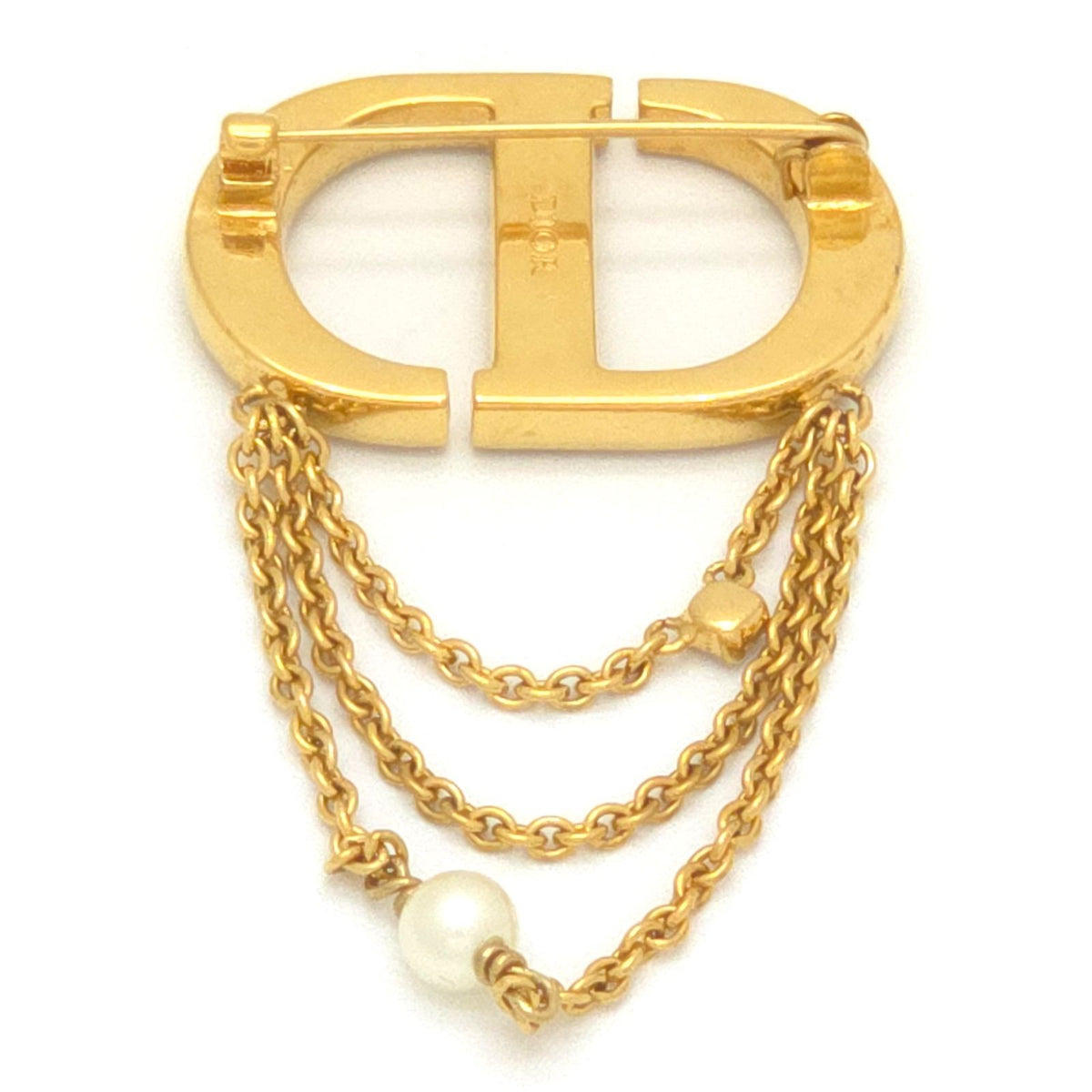 Dior Petit CD Brooch Crystal Resin Pearl Gold Tone Metal Pin CD Signature Drop — view 2