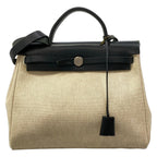 Hermes Handbag Herbag PM Beige Black Silver Leather