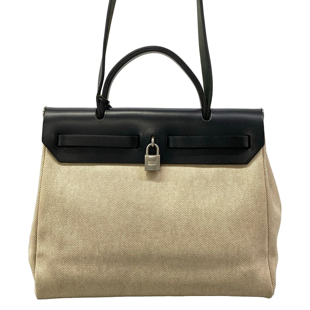 Hermes Handbag Herbag PM Beige Black Silver Leather — view 3