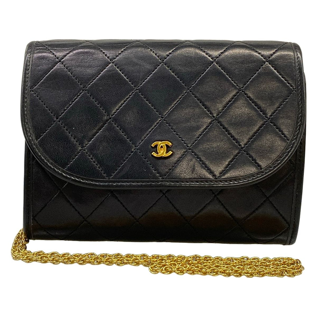 Chanel Shoulder Bag Quilted Black CC Logo Gold Mademoiselle Chain Lambskin