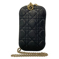Dior Shoulder Bag Cannage Stitch Black Chain Smartphone Pochette Lambskin