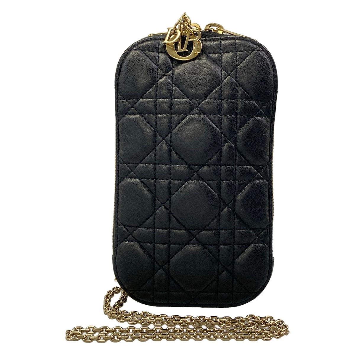 Dior Shoulder Bag Cannage Stitch Black Chain Smartphone Pochette Lambskin